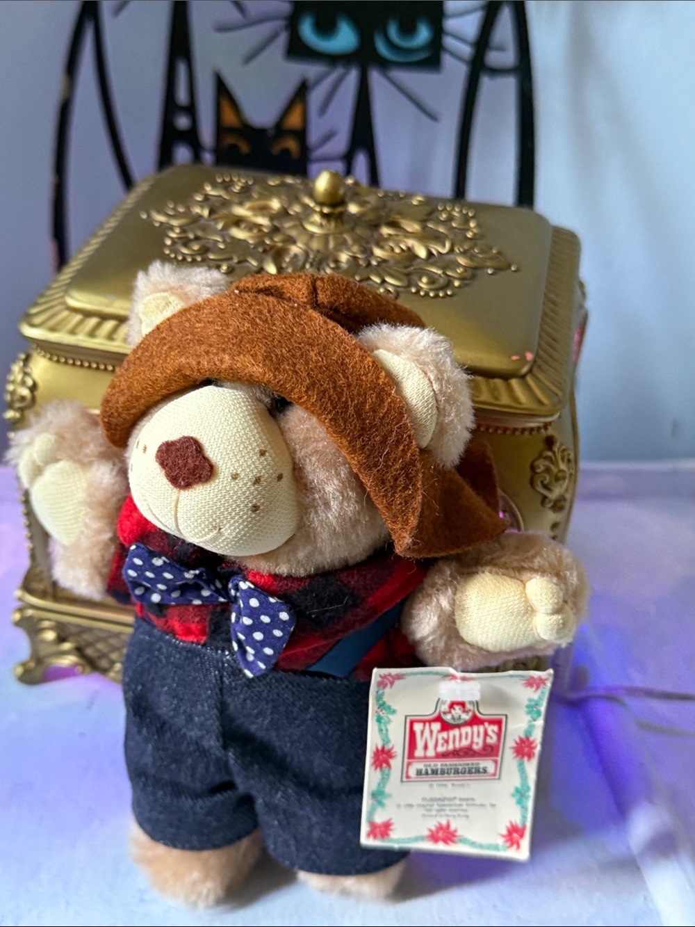 Vintage Furskins Wendy's Promotional Teddy Bear Plush - Brown with Navy Outfit
